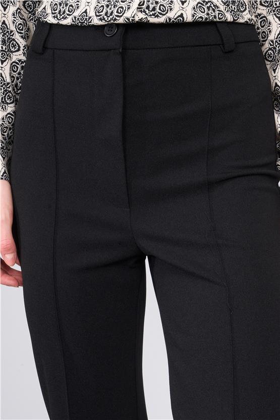 Canseven 1003 Siyah Kadın Yüksek Bel Onu Dikişli Bol Paça Yan Cepli Likralı Skuba Kumaş Pantolon