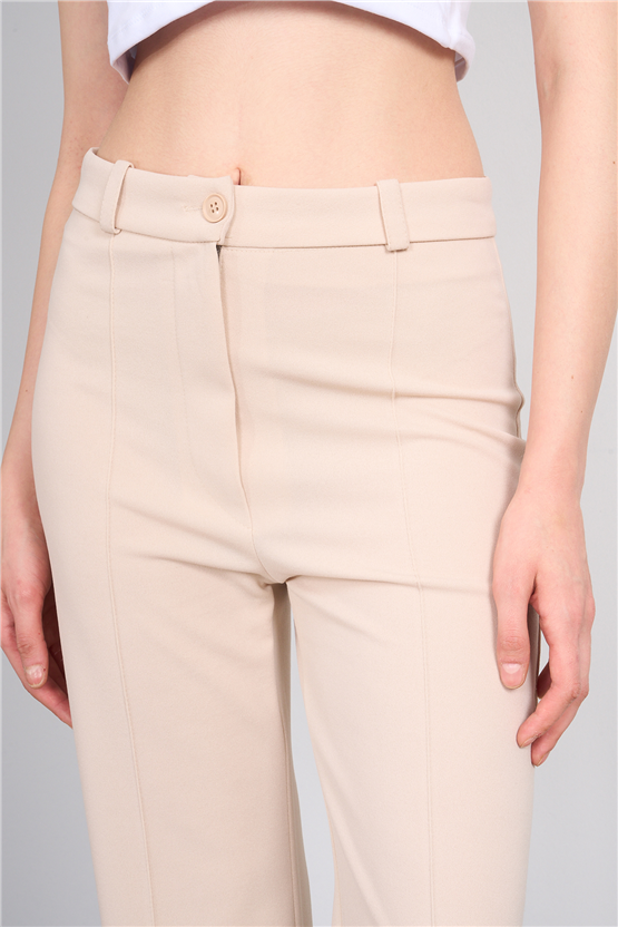 Canseven 1003 Taş Kadın Yüksek Bel Onu Dikişli Bol Paça Yan Cepli Likralı Skuba Kumaş Pantolon