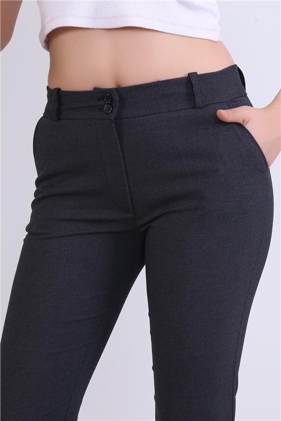 Canseven 1019 Siyah Kadın Yüksek Bel Kalem Kesim Uzun Boy Cigarette Kumaş Pantolon