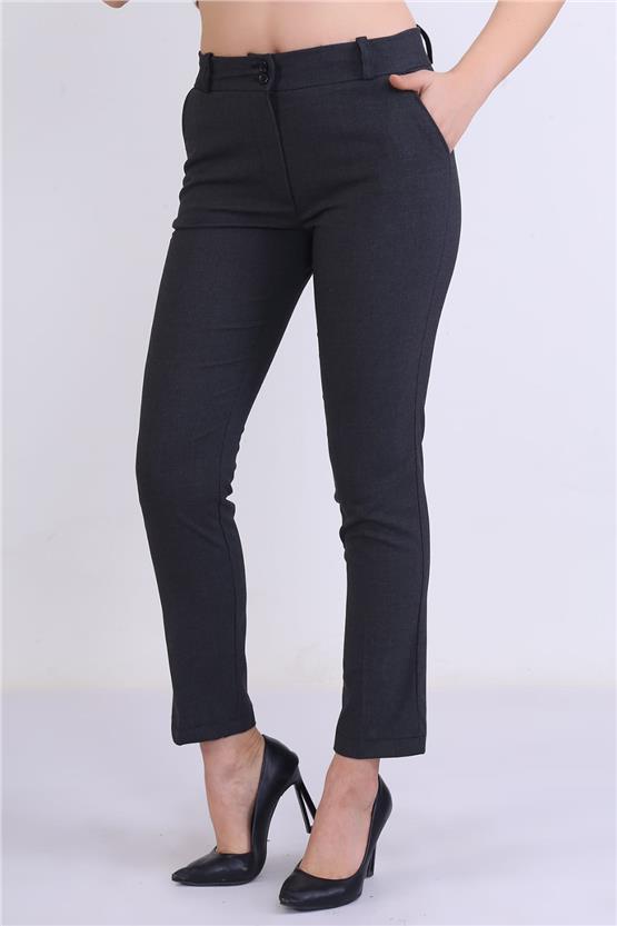 Canseven 1019 Siyah Kadın Yüksek Bel Kalem Kesim Uzun Boy Cigarette Kumaş Pantolon