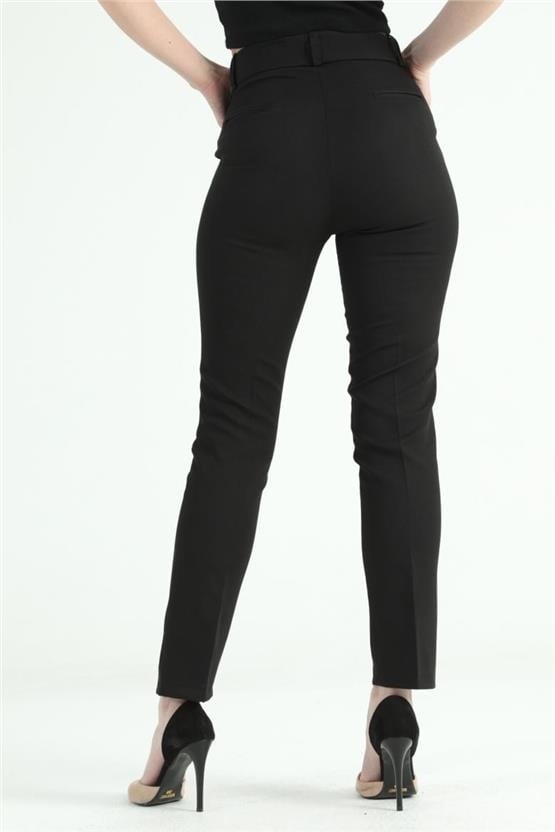 Canseven 1019 Siyah Kadın Yüksek Bel Kalem Kesim Uzun Boy Cigarette Kumaş Pantolon