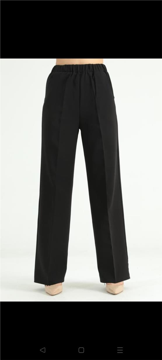 Canseven 1039 Siyah Kadın Yüksek Bel Beli Lastikli Bol Paça Likralı Double Kumaş Pantolon