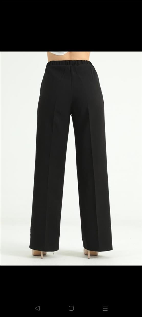 Canseven 1039 Siyah Kadın Yüksek Bel Beli Lastikli Bol Paça Likralı Double Kumaş Pantolon