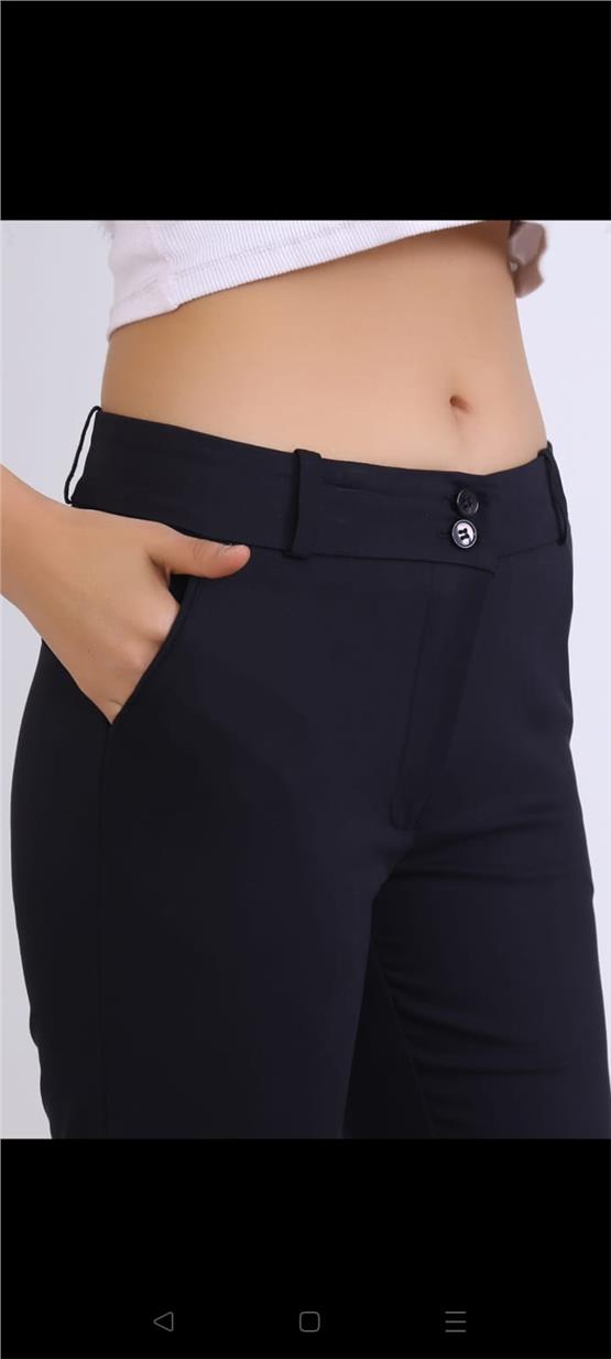 Canseven Y26 1029 Sıyah Kadın Yuksek Bel Kalem Kesım Yan Ceplı Arka Cep Flatolu Bılek Boy Lıkralı Kumas Pantolon