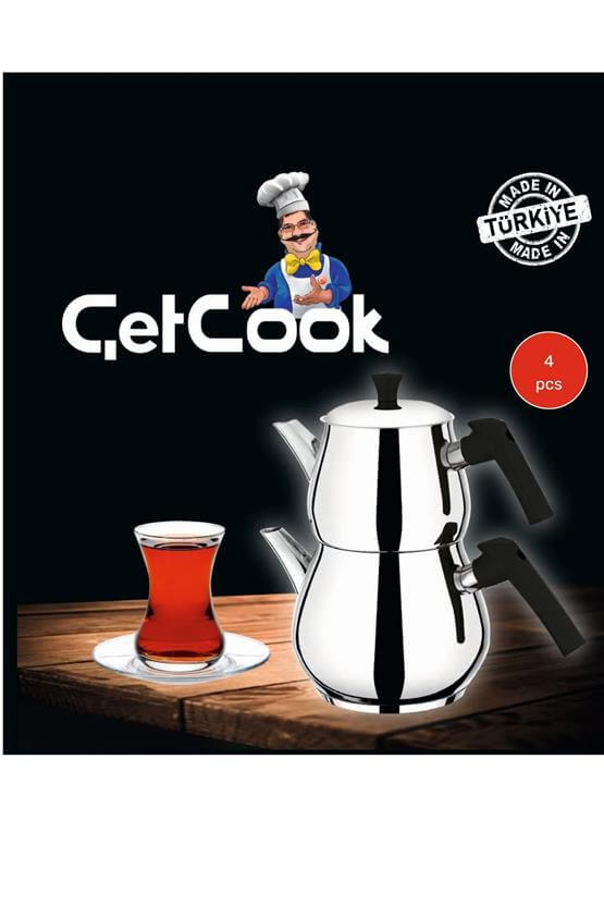 Çetcook Damla Orta Boy Paslanmaz Çelik Çaydanlık Takımı 1.00L Üst – 1.80L Alt