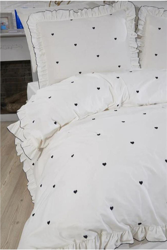 CETHOME Valentine Love Nakışlı 6 Parça Çift Kişilik Nevresim Takımı Lacivert