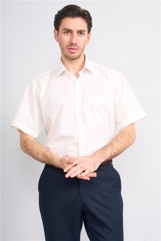 Çetinkaya 310D Erkek Kısa Kol Terry Cotton Gömlek 1-3 Ekru