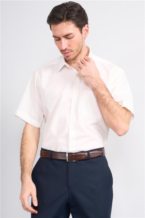 Çetinkaya 310D Erkek Kısa Kol Terry Cotton Gömlek 1-3 Ekru