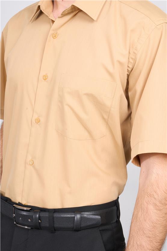 Çetinkaya 310D Erkek Kısa Kol Terry Cotton Gömlek 1-3 Camel