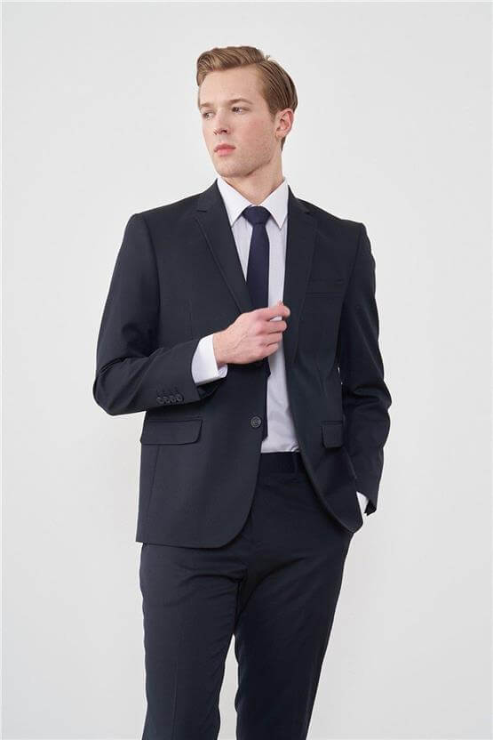 Çetinkaya 3453 Erkek Yünter Loca Mono Yaka 4 Drop Lacivert Battal Takım Elbise