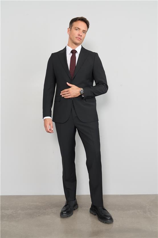 Çetinkaya 9553 Altınyıldız Mono Yaka Çift Yırtmaçlı Takım Elbise Siyah 6D