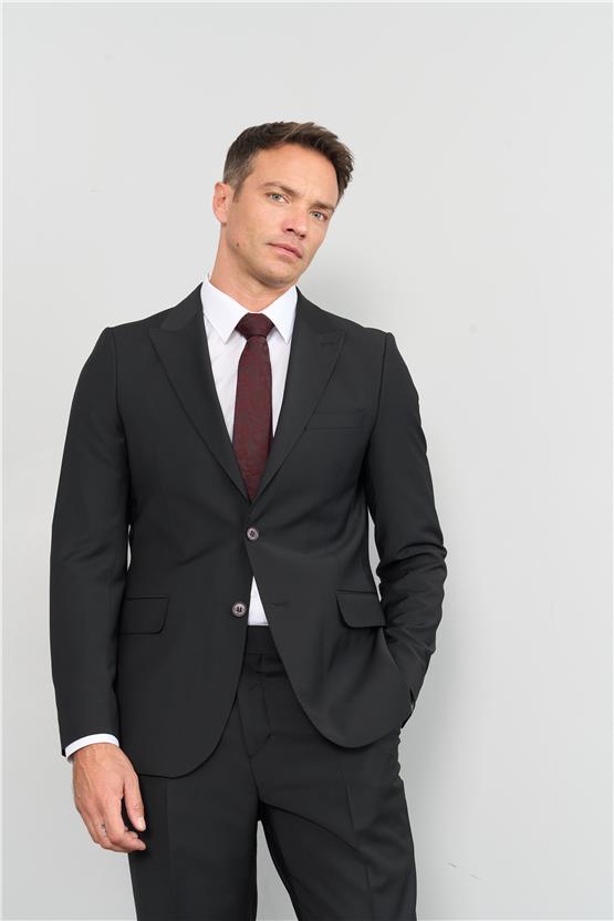 Çetinkaya 9553 Altınyıldız Mono Yaka Çift Yırtmaçlı Takım Elbise Siyah 6D