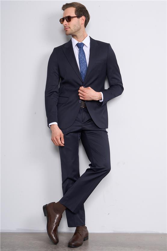 Çetinkaya 9553 Altınyıldız Mono Yaka Çift Yırtmaçlı Takım Elbise Lacivert 6D