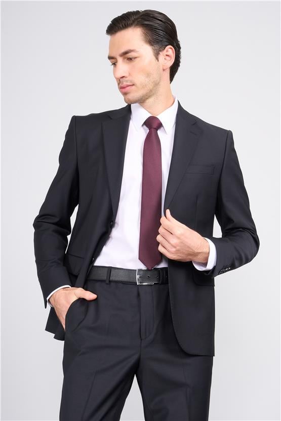Çetinkaya 9554 Altınyıldız Mono Yaka Çift Yırtmaçlı Regular Takım Elbise Siyah Slim Fit