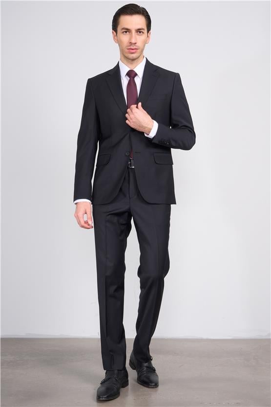 Çetinkaya 9554 Altınyıldız Mono Yaka Çift Yırtmaçlı Regular Takım Elbise Siyah Slim Fit