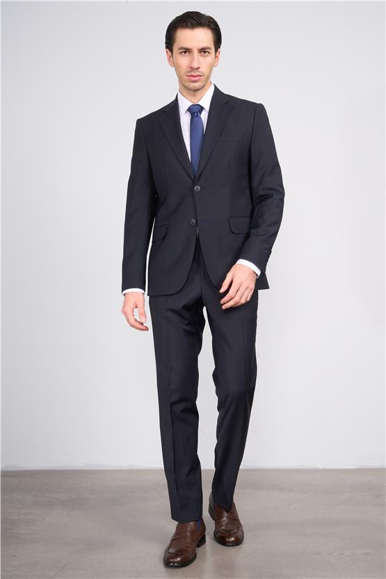 Çetinkaya 9554 Altınyıldız Mono Yaka Çift Yırtmaçlı Regular Takım Elbise Lacivert Slim Fit