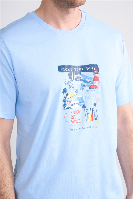 Çetinkaya Chester Polo 4213 Bisiklet Yaka Regular Baskılı T-shirt Bebe Mavi