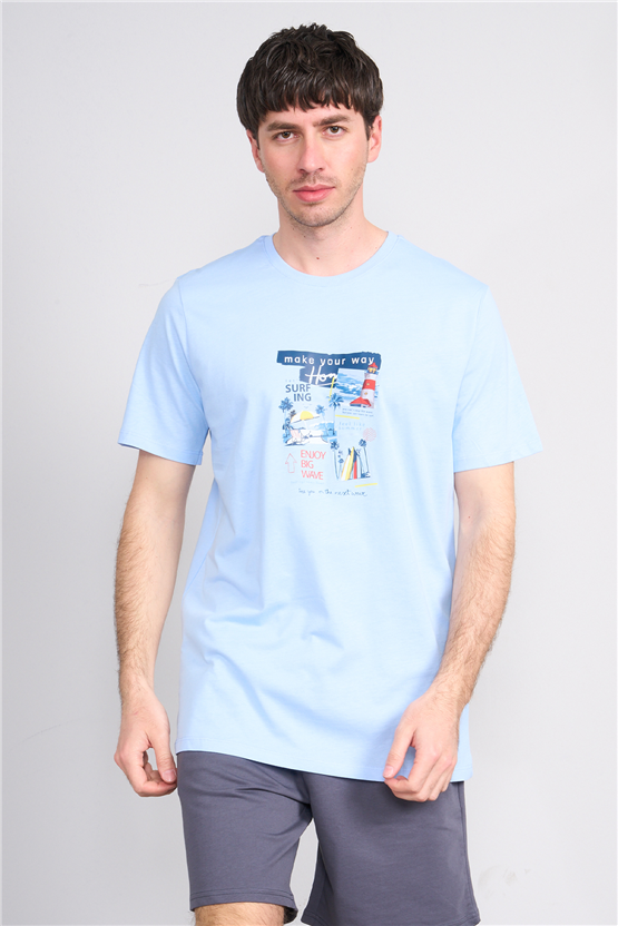 Çetinkaya Chester Polo 4213 Bisiklet Yaka Regular Baskılı T-shirt Bebe Mavi