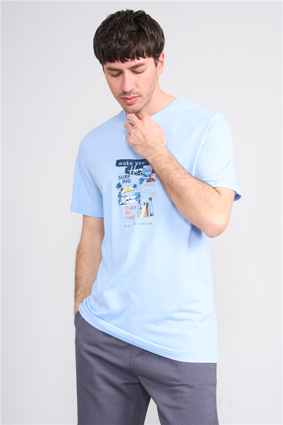 Çetinkaya Chester Polo 4213 Bisiklet Yaka Regular Baskılı T-shirt Bebe Mavi