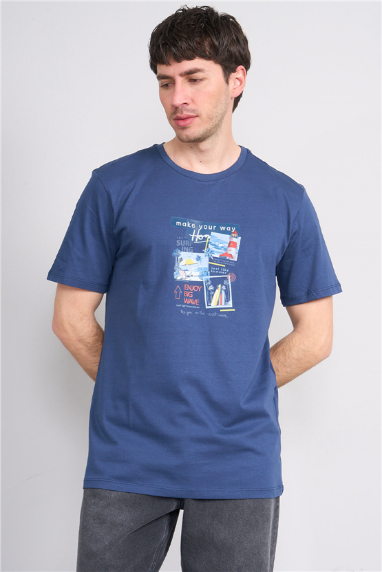 Çetinkaya Chester Polo 4213 Bisiklet Yaka Regular Baskılı T-shirt İndigo