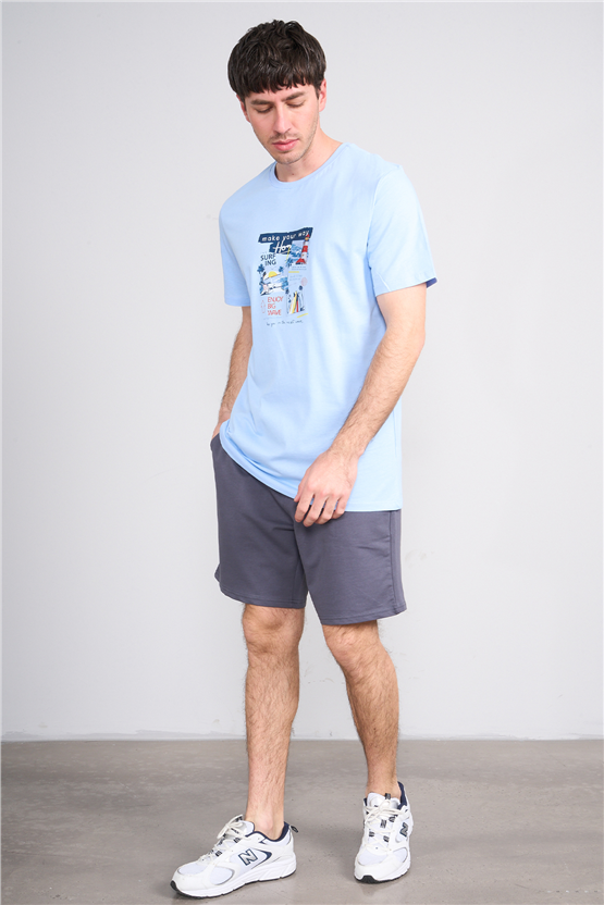 Çetinkaya Chester Polo 4213 Bisiklet Yaka Regular Baskılı T-shirt Bebe Mavi