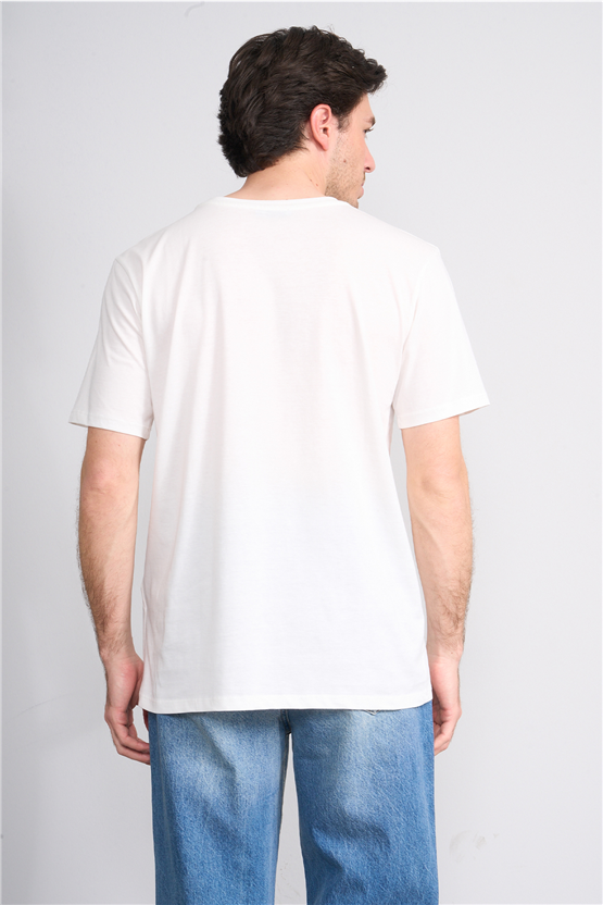 Çetinkaya Chester Polo 4213 Bisiklet Yaka Regular Baskılı T-shirt Krem