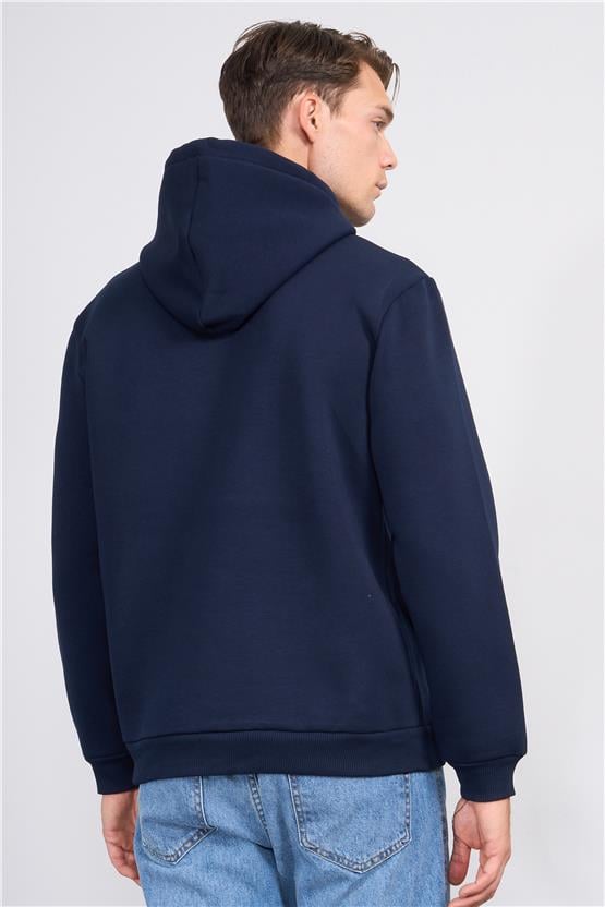 Çetinkaya Chester Polo 4227 3 İplik Kapüşonlu Baskılı Lacivert Sweatshirt