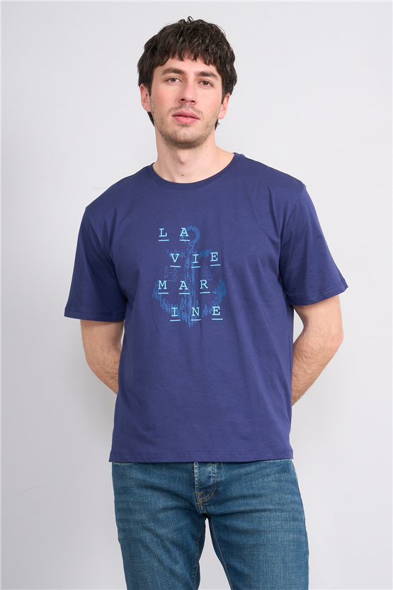 Çetinkaya Chester Polo 4386 Bisiklet Yaka Regular Baskılı T-shirt Açık Lacivert