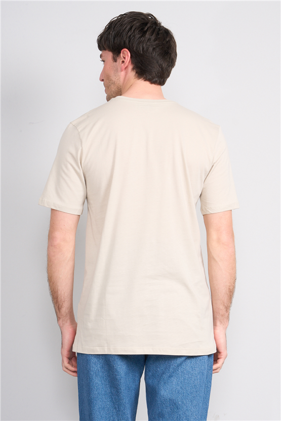 Çetinkaya Chester Polo 4419 Bisiklet Yaka Regular Baskılı T-shirt Vizon