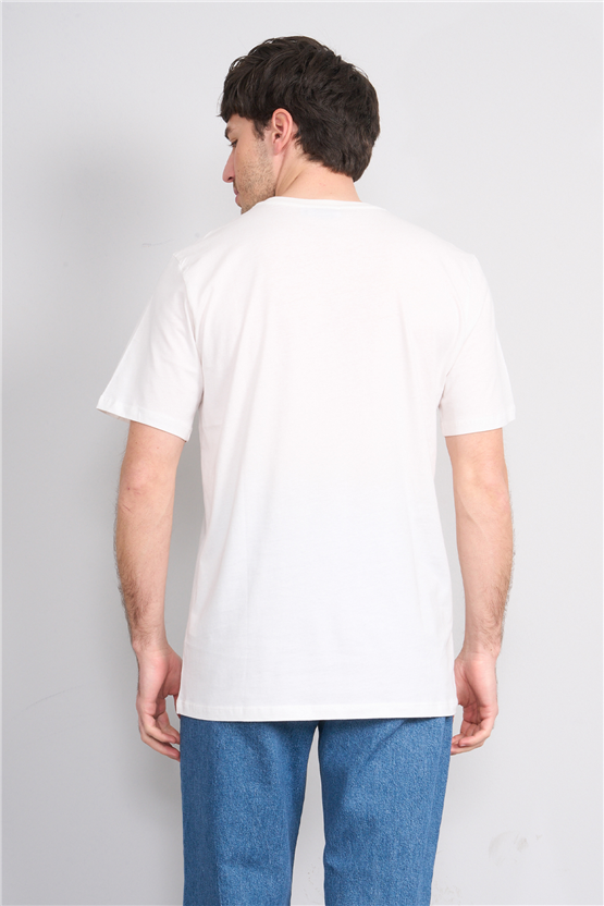 Çetinkaya Chester Polo 4419 Bisiklet Yaka Regular Baskılı T-shirt Krem
