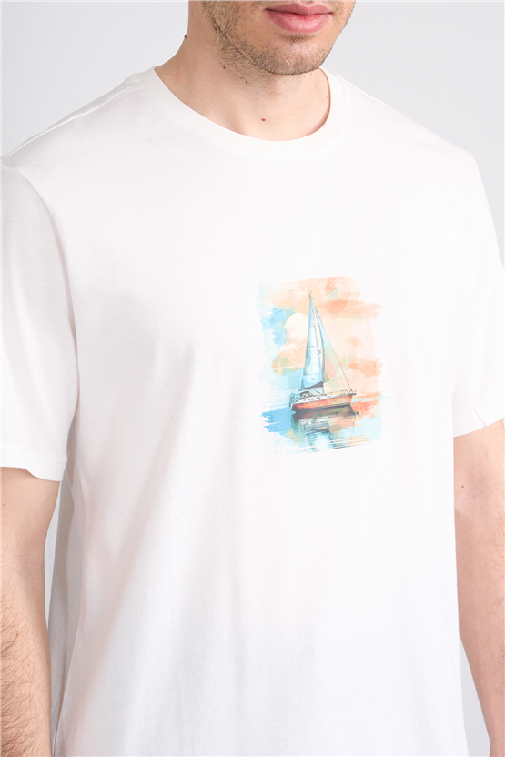 Çetinkaya Chester Polo 4419 Bisiklet Yaka Regular Baskılı T-shirt Krem