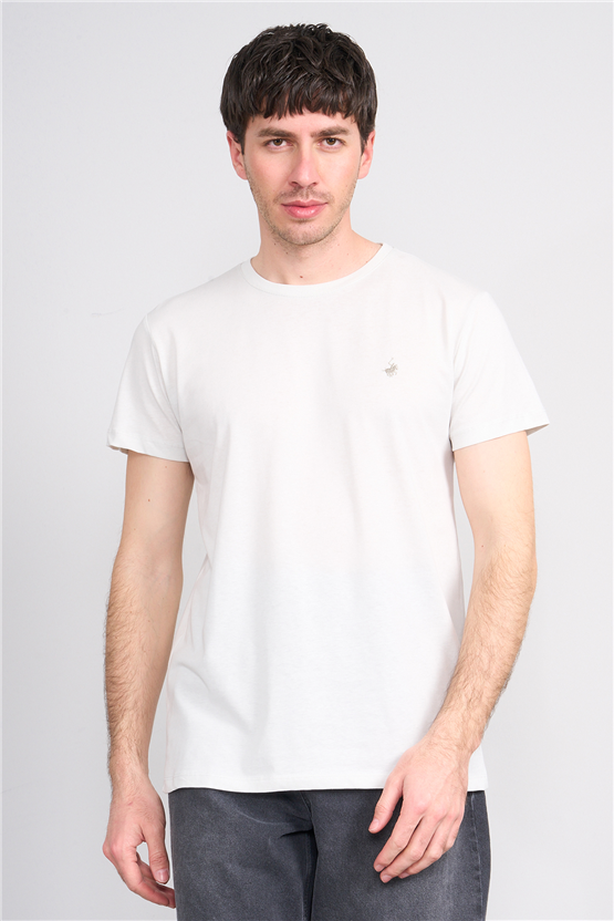Çetinkaya Chester Polo 4504 Bisiklet Yaka Slimfit Nakışlı T-shirt Taş
