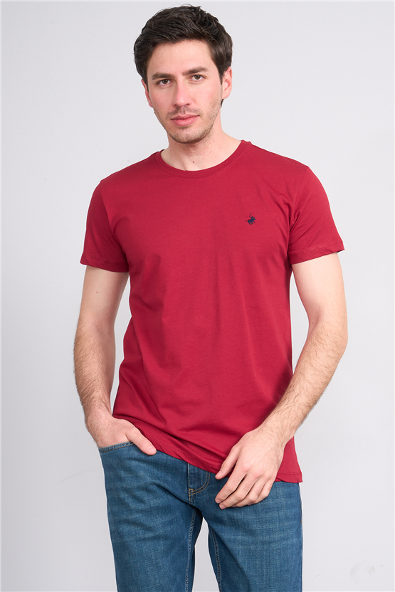 Çetinkaya Chester Polo 4504 Bisiklet Yaka Slimfit Nakışlı T-shirt Bordo