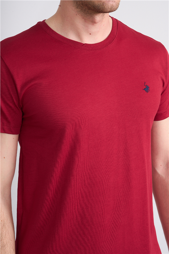 Çetinkaya Chester Polo 4504 Bisiklet Yaka Slimfit Nakışlı T-shirt Bordo
