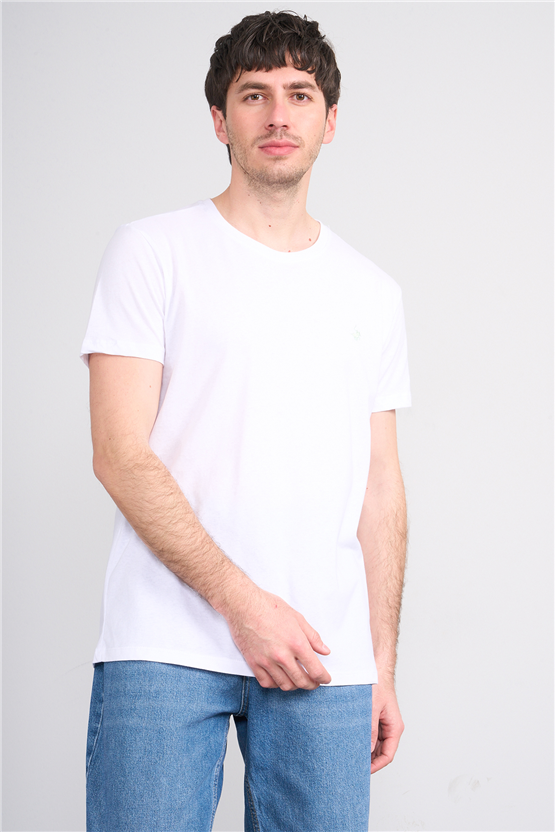 Çetinkaya Chester Polo 4504 Bisiklet Yaka Slimfit Nakışlı T-shirt Beyaz