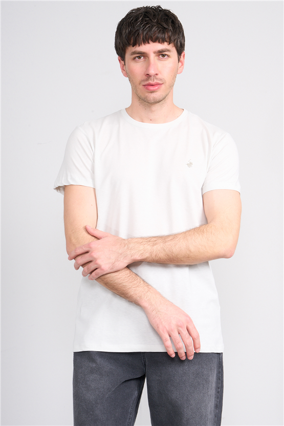 Çetinkaya Chester Polo 4504 Bisiklet Yaka Slimfit Nakışlı T-shirt Taş