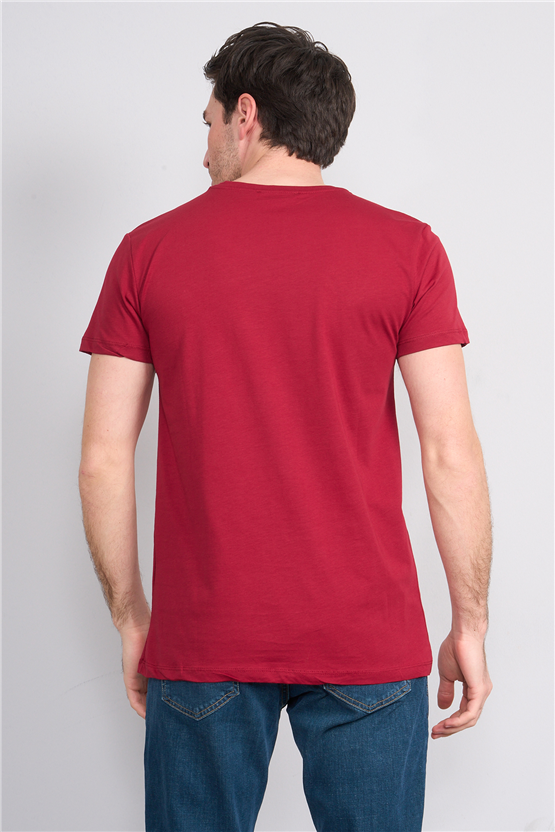 Çetinkaya Chester Polo 4504 Bisiklet Yaka Slimfit Nakışlı T-shirt Bordo