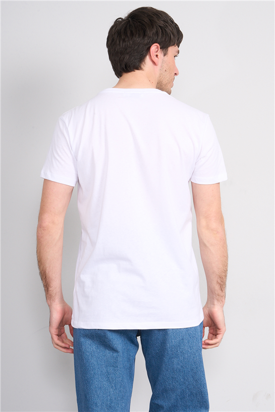 Çetinkaya Chester Polo 4504 Bisiklet Yaka Slimfit Nakışlı T-shirt Beyaz