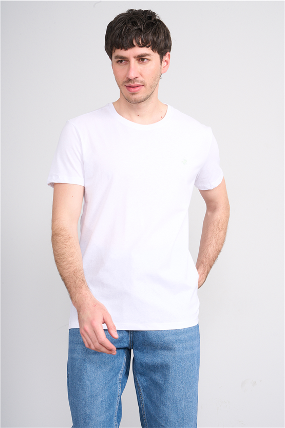 Çetinkaya Chester Polo 4504 Bisiklet Yaka Slimfit Nakışlı T-shirt Beyaz