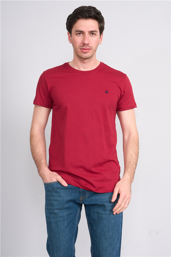 Çetinkaya Chester Polo 4504 Bisiklet Yaka Slimfit Nakışlı T-shirt Bordo