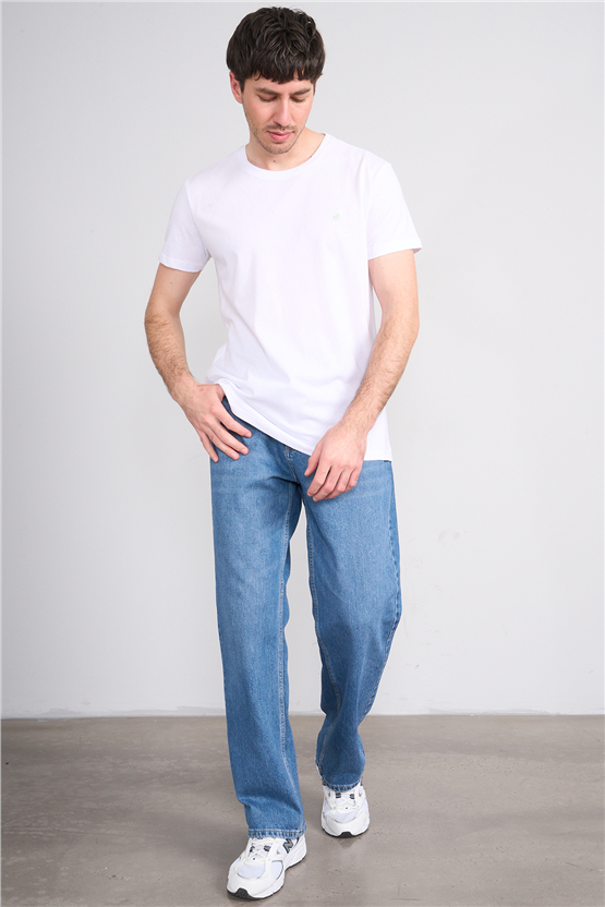 Çetinkaya Chester Polo 4504 Bisiklet Yaka Slimfit Nakışlı T-shirt Beyaz