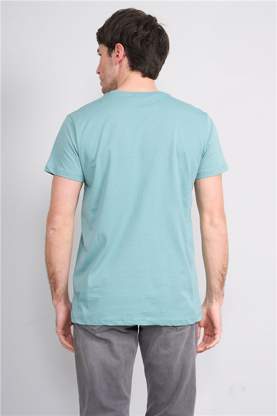 Çetinkaya Chester Polo 4505 V Yaka Slimfit Nakışlı T-shirt Açık Petrol