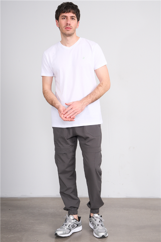 Çetinkaya Chester Polo 4505 V Yaka Slimfit Nakışlı T-shirt Beyaz