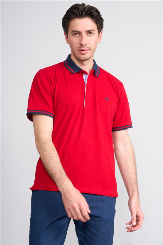 Çetinkaya Chester Polo 4704 Polo Yaka Regular 36/1 Pike T-shirt Kırmızı