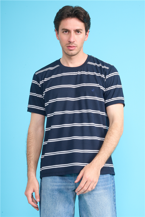 Çetinkaya Chester Polo 4720 Bisiklet Yaka Regular Ringel Süprem T-shirt Lacivert
