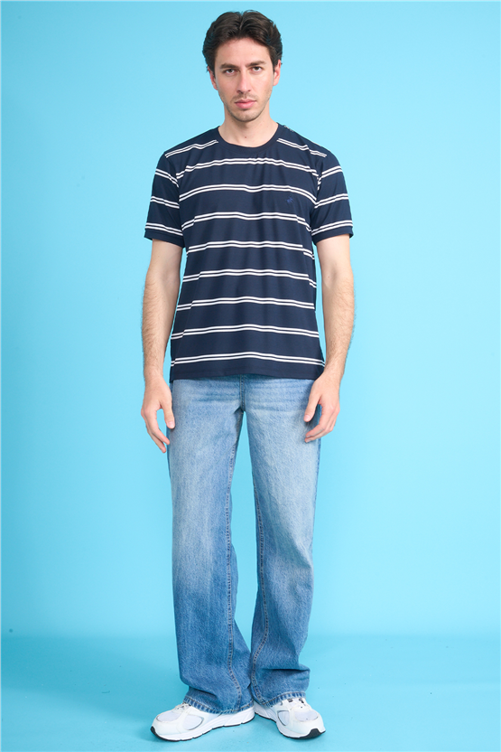 Çetinkaya Chester Polo 4720 Bisiklet Yaka Regular Ringel Süprem T-shirt Lacivert