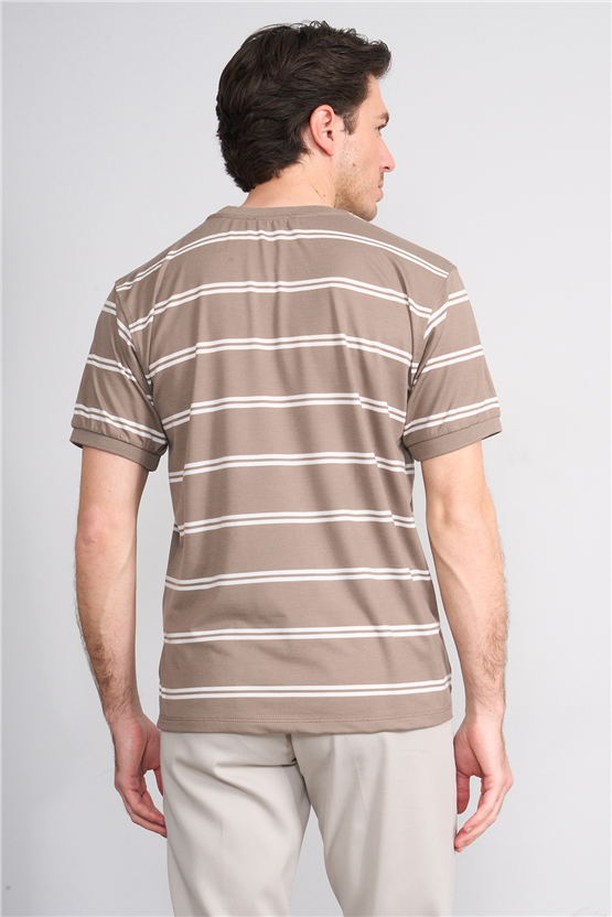 Çetinkaya Chester Polo 4720 Bisiklet Yaka Regular Ringel Süprem T-shirt Vizon