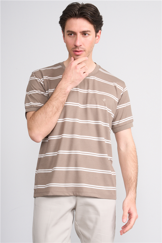 Çetinkaya Chester Polo 4720 Bisiklet Yaka Regular Ringel Süprem T-shirt Vizon