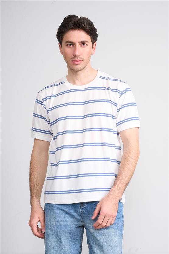 Çetinkaya Chester Polo 4720 Bisiklet Yaka Regular Ringel Süprem T-shirt Beyaz