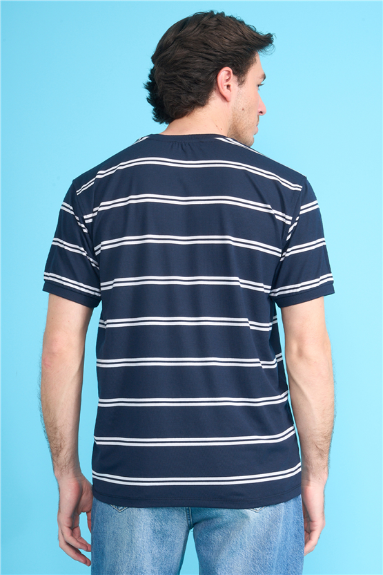 Çetinkaya Chester Polo 4720 Bisiklet Yaka Regular Ringel Süprem T-shirt Lacivert